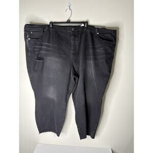 Torrid Plus Size 30 Black Jeans Crop Boyfriend Mid Rise Straight Leg Raw Hem NEW